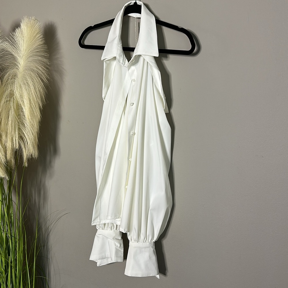 White Beaded off the shoulder button up top